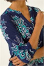 Turquoise Floral Puff Print Stretch Shirt, Image 5 of 5