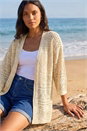 Natural 3/4 Sleeve Stitch Detail Cardigan, Image 1 of 4