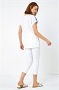 Blue Floral Print Lace Trim Stretch T-Shirt , Image 3 of 5