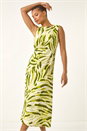 Green Abstract Side Pleat Midi Dress, Image 1 of 5