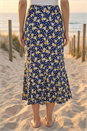 Yellow Daisy Print A-Line Stretch Skirt, Image 3 of 4