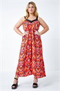 Orange Curve Contrast Print Stretch Midi Dress, Image 2 of 5