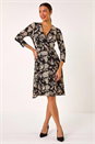Black Floral Print Wrap Front Stretch Dress , Image 1 of 5