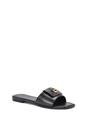 Black XY LONDON Black 'Leigh' Open Toe Foldover Buckle Slip On Flat Slider Mules, Image 2 of 5