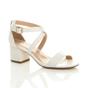 White AJVANI White Mid Block Heel Crossed Straps Sandals, Image 1 of 6