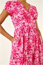 PINK Floral Print Midi Tea Dress, Image 5 of 5