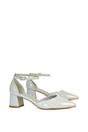 Grey XY LONDON Grey 'Evie' Low Block Heel Court Shoes With Pointed Toe, Image 3 of 6