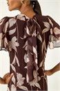 Chocolate Floral Print Flutter Sleeve Midi Dress, Image 4 of 4