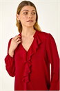 Red Satin Ruffle Neck Blouse, Image 1 of 5