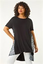 Black Curve Print Mesh Trim T-Shirt, Image 1 of 5