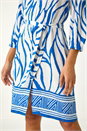 Royal Blue Abstract Border Tie Shirt Dress, Image 5 of 5