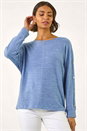 Navy Buttoned Stretch Jersey Top, Image 1 of 5