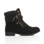 Black Lace Up Knitted Collar Biker Ankle Boots, Image 2 of 6