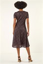 Chocolate Sequin Lace Twist Front Midi Dress, Image 3 of 5