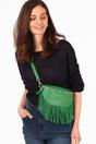 Green Fringed Half Moon Leather Crossbody Bag, Image 2 of 5