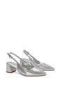 Silver XY London Silver 'Virelai' Shimmer Low Block Heels With Slingback, Image 3 of 6
