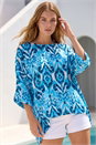 Blue Ikat Print Tunic Top, Image 1 of 4