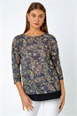 Navy  Paisley Print Chiffon Hem Top, Image 1 of 5