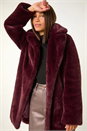 Bordeaux Faux Fur Longline Coat, Image 2 of 6