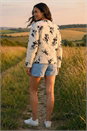 Cream  Floral Flock Quilted Jacket, Image 3 of 4