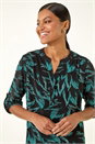 Teal Leaf Puff Print Stretch Top, Image 1 of 5