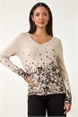 Biscuit Sparkly Floral V-Neck Knit Jumper, Image 1 of 5