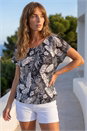 Black Leaf Print Lace Bubble Hem Top, Image 1 of 4