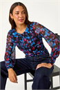 Red Mesh Printed Stretch Top, Image 1 of 5