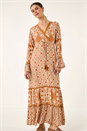 ORANGE Border Print Maxi Dress, Image 4 of 5