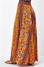 Orange Floral Print Boho Elastic Waist Maxi Skirt, Image 3 of 5