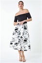 Black Floral Print Premium Stretch Bardot Dress, Image 1 of 5
