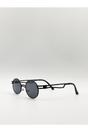 Black Retro Round Sunglasses in Black, Image 2 of 4