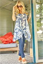 Blue Short Sleeve Floral Crinkle Tunic Top, Image 3 of 5