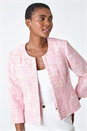 Bright Pink Smart Textured 3/4 Sleeve Boucle Jacket, Image 4 of 5