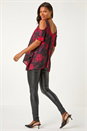 Red Floral Print Cold Shoulder Asymmetric Top, Image 4 of 5