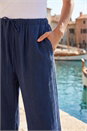 Navy  Linen Blend Wide Leg Trouser, Image 4 of 4