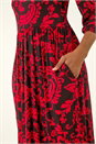 Red Paisley Print Pocket Midi Stretch Dress, Image 5 of 5