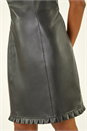 Black Faux Leather Pleated Hem Dress, Image 5 of 7