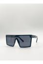 Black Black Oversized Flat Top Square Frame Sunglasses, Image 2 of 4