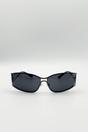 Black Retangle Wrap Around Metal Sunglasses In Gun Metal, Image 2 of 5
