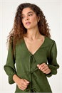 KHAKI Tie Front Woven Top, Image 1 of 5