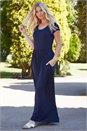 Navy  Gathered Skirt Maxi Dress, Image 3 of 5