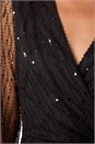 Black Sequin V-Neck Wrap Dress, Image 5 of 5