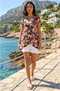Black Floral Print Hanky Hem Top, Image 2 of 4