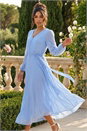 Blue Chiffon V-Neck Midi Dress, Image 2 of 4