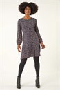 Navy  Ditsy Floral Print Stretch Dress, Image 3 of 5