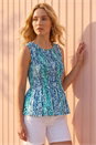 Blue Abstract Print Shirred Top, Image 1 of 4