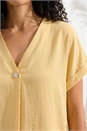 Yellow Pleat Front V-Neck Top, Image 4 of 4