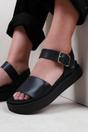 Black 'Phoenix' Wide Fit Flat Sandals with Strap, Image 3 of 3