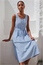 Light Blue  Pinstripe Belted Midi Dress, Image 2 of 4